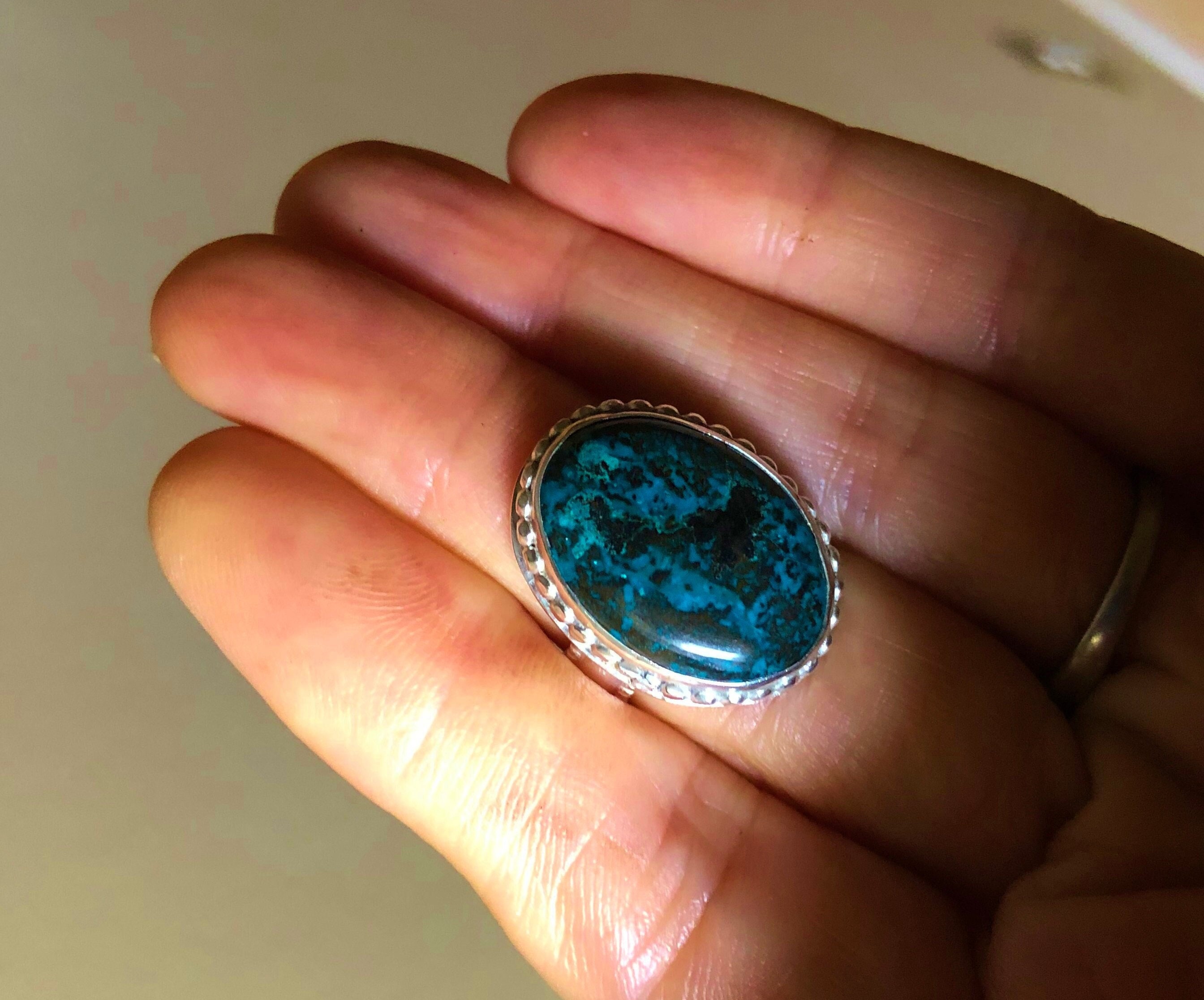 Chrysocolla Sterling Silver Ring: Handcrafted Gemstone, Size 7