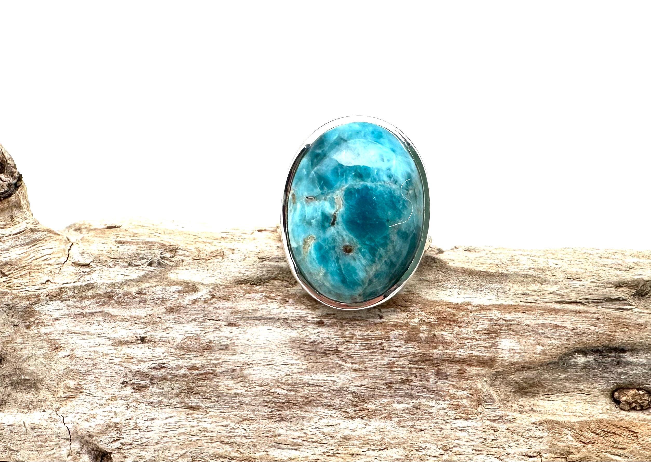 Chrysocolla Sterling Silver Ring - Ocean Blue Stone, Size 7.5