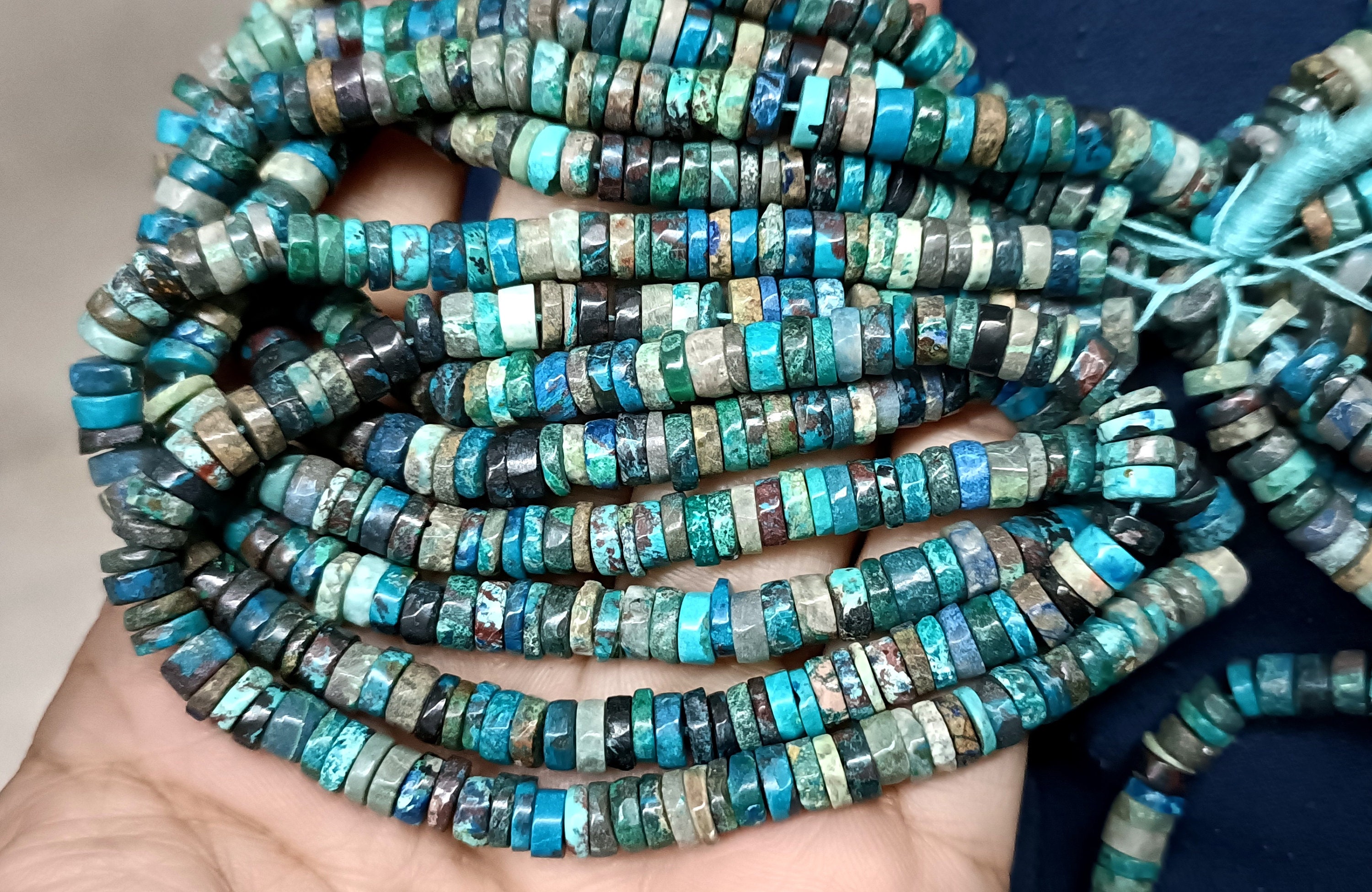 16 Inches Strand,natural Chrysocolla Smooth Tyre Shape, Size. 6-6.5mm 16 Inches Strand,natural Chrysocolla Smooth Tyre Shape, Size. 6-6.5mm