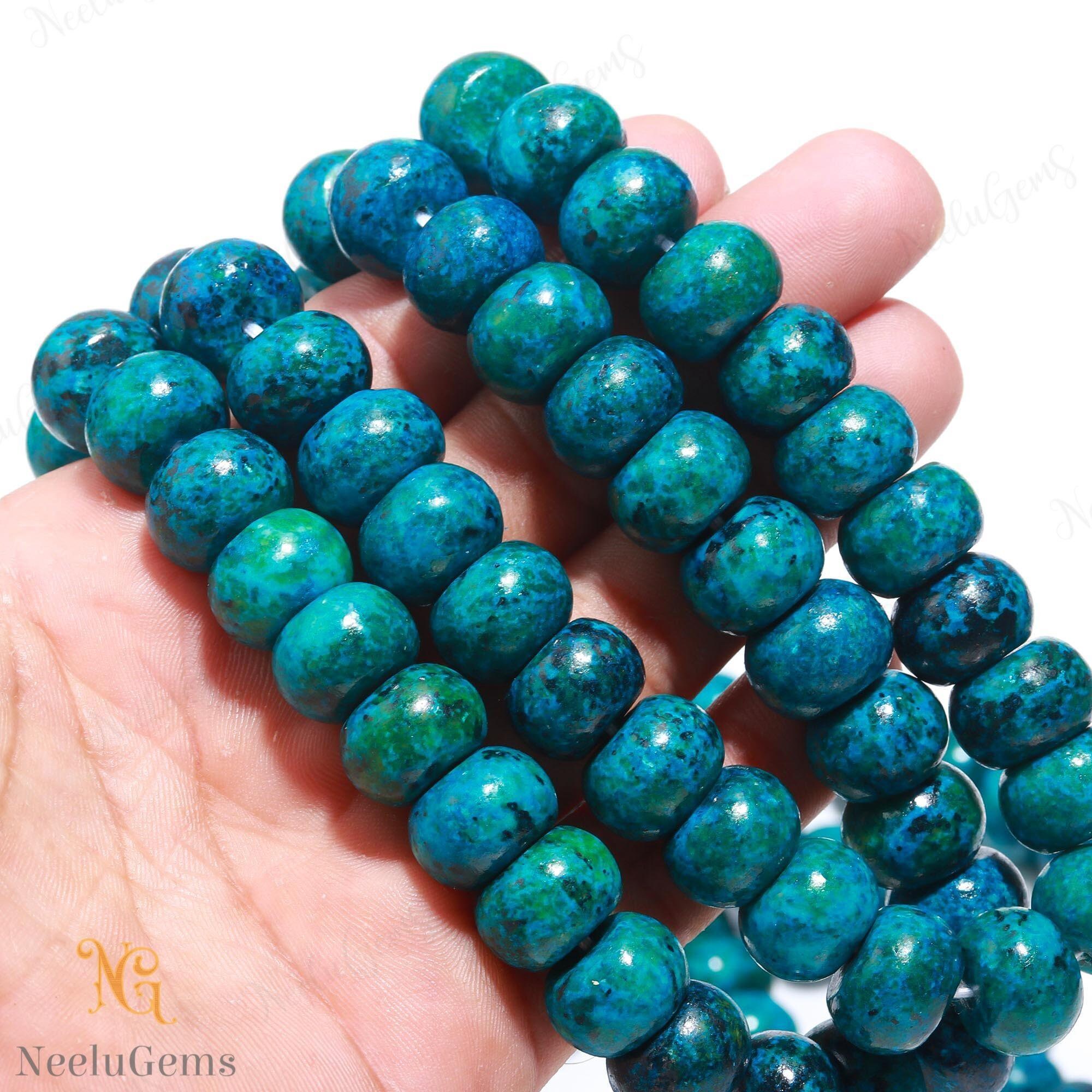 Aaa+ Blue Chrysocolla Smooth Rondelle Beads,13-14 Mm Natural Chrysocolla Indian Cut Beads,15" Loose Gemstone Beads For Handmade Jewelry