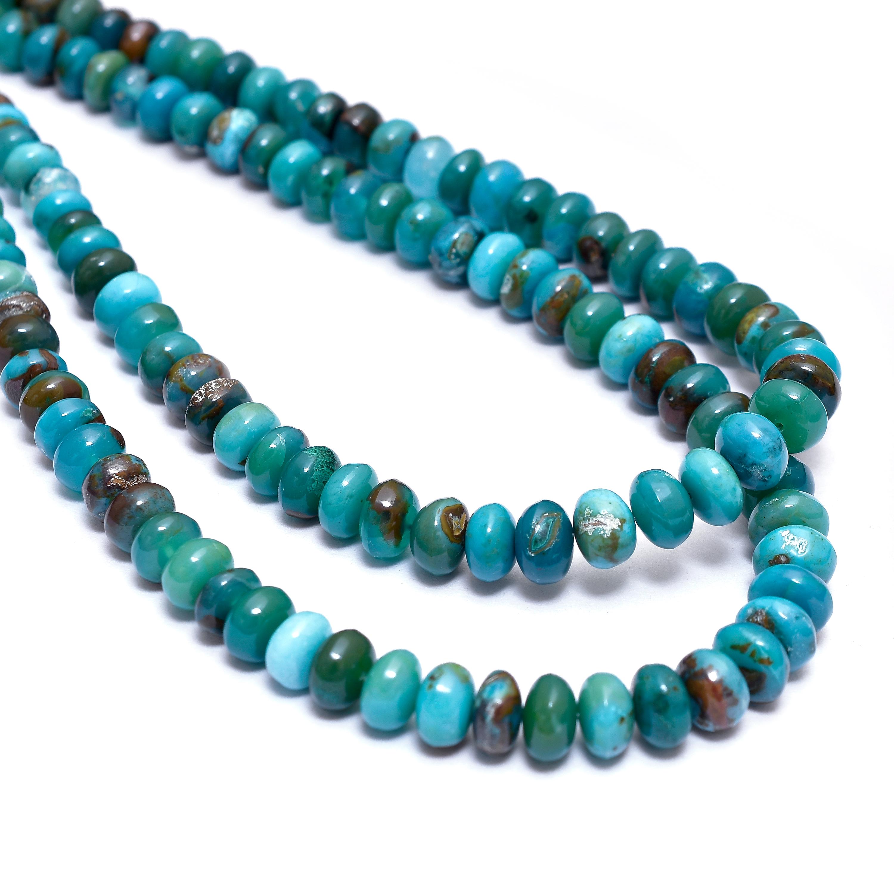 Aaa+ Gem Silica 6mm-8mm Smooth Rondelle, 16inch Strand, Natural Chrysocolla Chalcedony Precious Gemstone Loose Beads