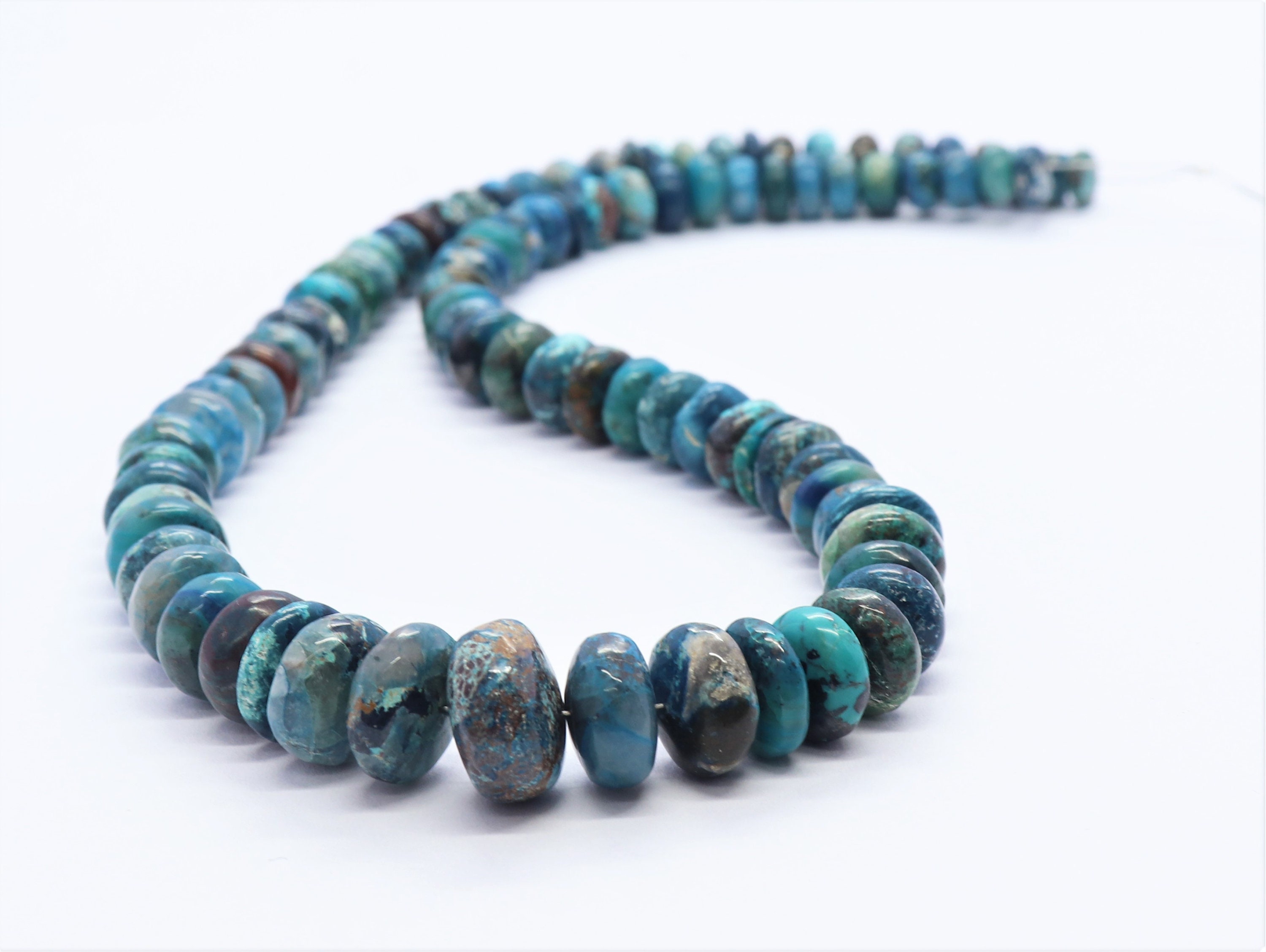 Aaa Natural Chrysocolla Smooth Rondelle Shape Beads, Plain Chrysocolla Beads, 6.5-12 Mm Chrysocolla Beads, 15"+ Fish Lock Chrysocolla Beads