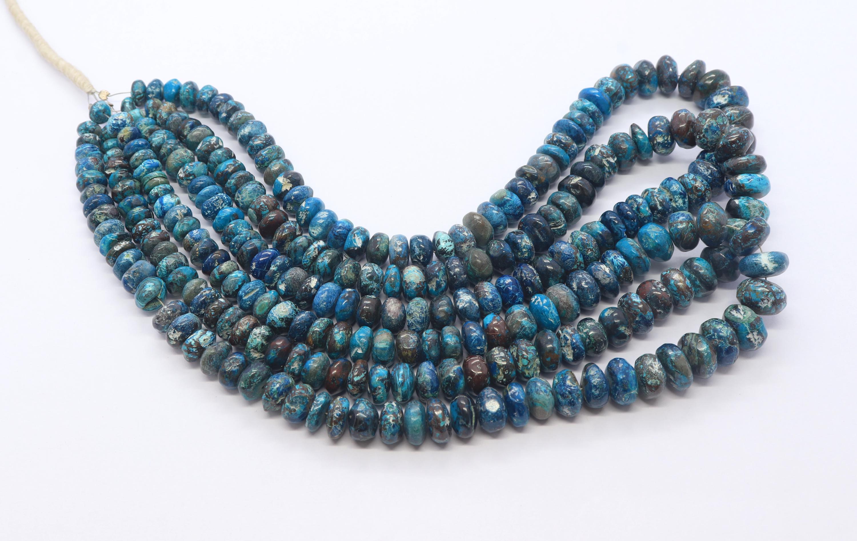 Aaa Natural Chrysocolla Smooth Rondelle Shape Beads, Plain Chrysocolla Beads, 7-10 Mm Chrysocolla Beads, 16 Inch Smooth Chrysocolla Beads