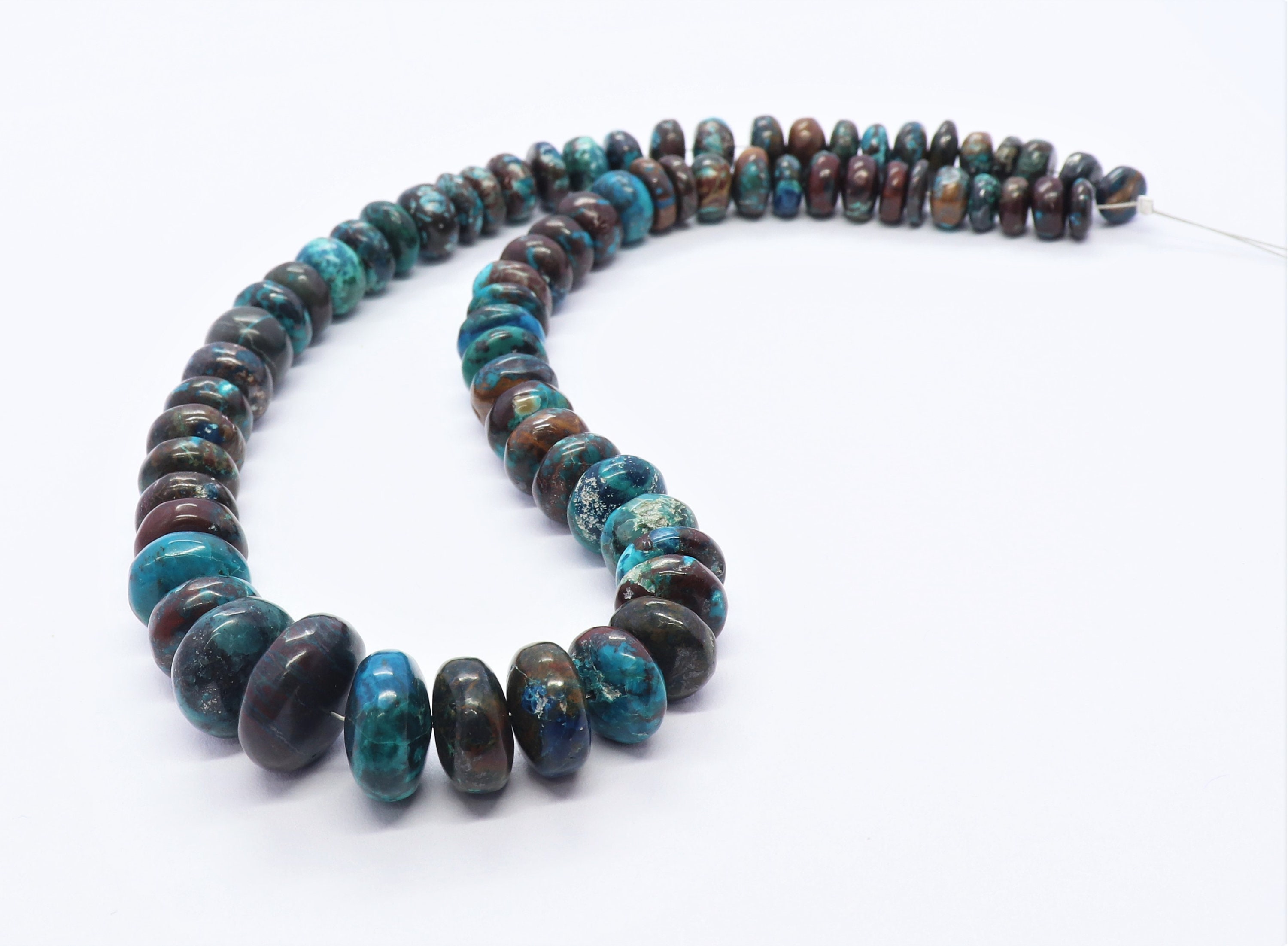 Aaa Natural Chrysocolla Smooth Rondelle Shape Beads, Plain Chrysocolla Beads, 6-14 Mm Chrysocolla Beads, 13"+ Fish Lock Chrysocolla Beads