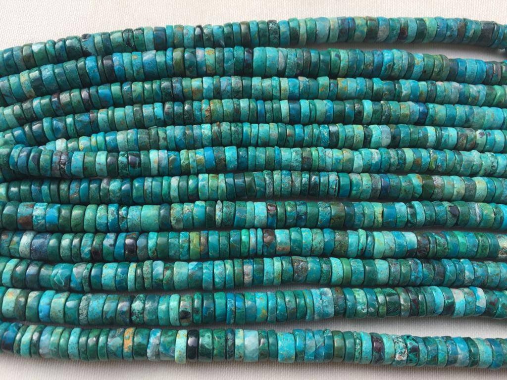 Bead Chrysocolla Heishi Rondelle Beads 7 To 8mm 8" Each. Bead Chrysocolla Heishi Rondelle Beads 7 To 8mm 8" Each.