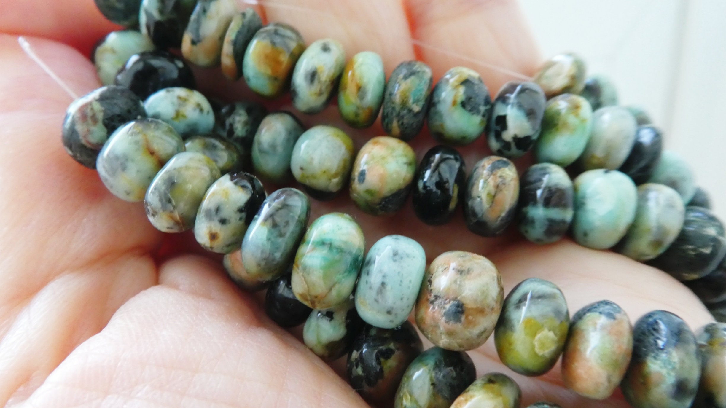 Chrysocolla Smooth Rondelle 9mm Beads-4in,8in Strand Green Blue Gemstone-jewelry Making-craft Natural Beads