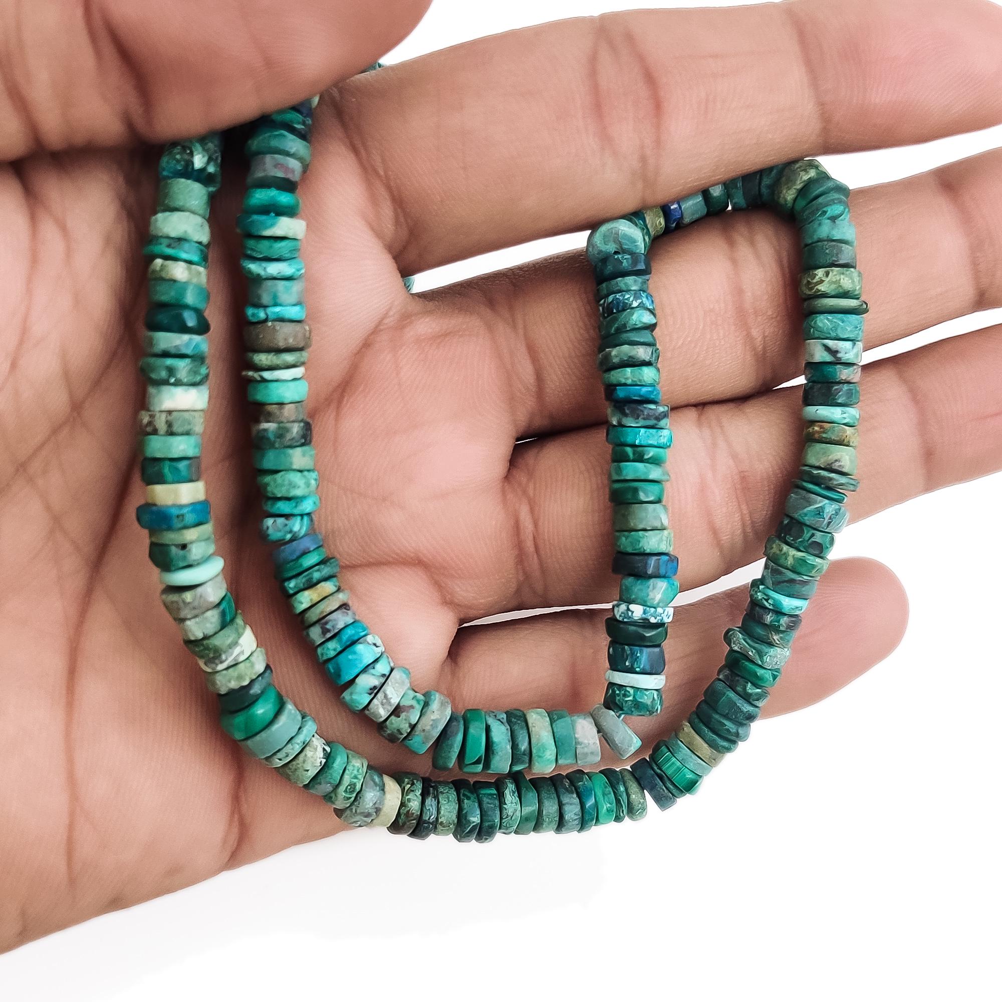 Chrysocolla Turquoise Color Smooth Tyre Rondelle Beads, 6mm To 7mm Natural Chrysocolla Gemstone For Jewelry Making, 16 Inch Strand, Gde126