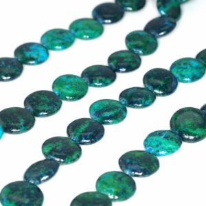 12mm Chrysocolla Quantum Quattro Gemstone Green Blue Flat Round Circle Coin Loose Beads 7.5 Inch Half Strand (90143149-b62)