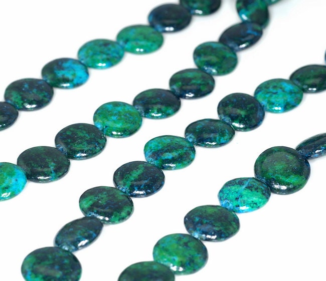 12mm Chrysocolla Quantum Quattro Gemstone Green Blue Flat Round Circle Coin Loose Beads 7.5 Inch Half Strand (90143149-b62)