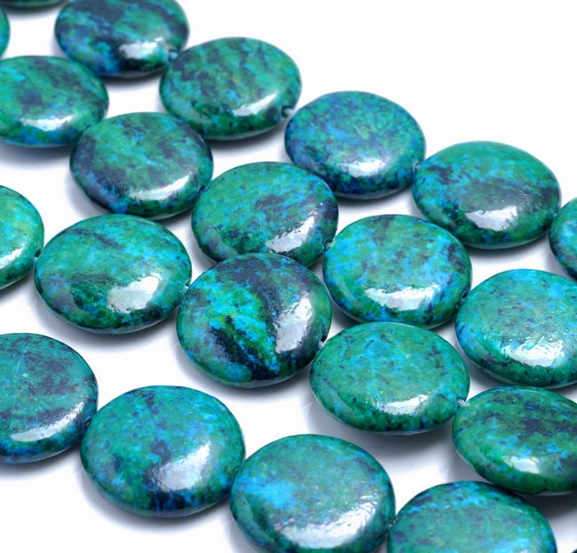 20mm Chrysocolla Quantum Quattro Gemstone Flat Round Loose Beads 15.5 Inch Full Strand (90182636-a141)