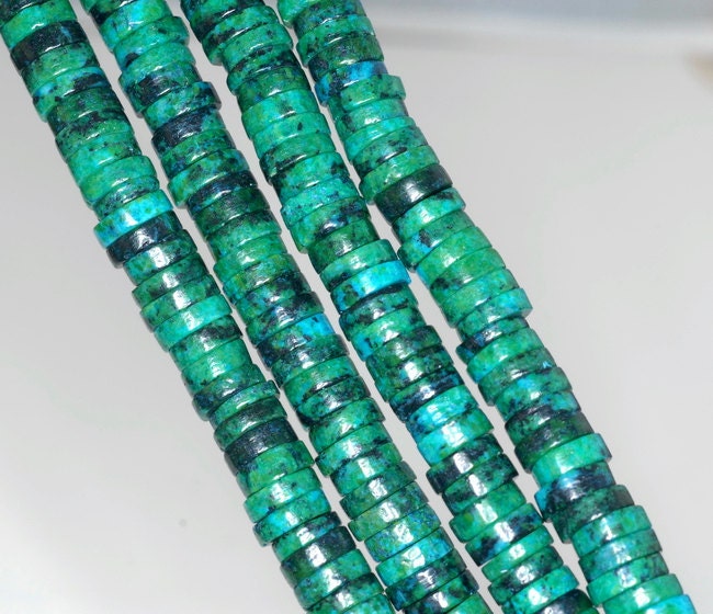 8x2-8x3mm Chrysocolla Quantum Quattro Gemstone Heishi Round Slice Loose Beads 15.5 Inch Full Strand (90143256-b61)