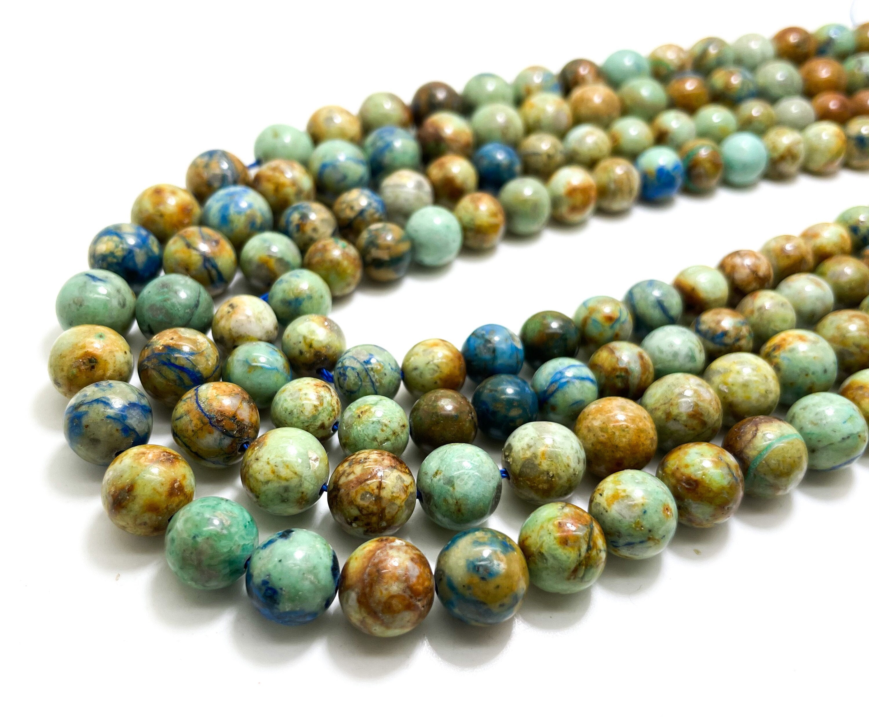 Chrysocolla Beads, Natural Blue Green Chrysocolla Smooth Round Ball Sphere Gemstone Beads 8mm 10mm - Pg276