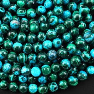 Extremely Rare Natural Blue Chrysocolla Green Malachite 6mm 8mm 10mm Smooth Round Beads 15.5" Strand