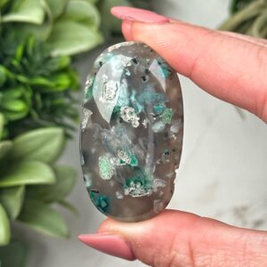 Chrysocolla, Chalcedony, & Copper Palmstone | 25g | - #8 (polished Crystal Pocket Stone Palm, Throat Chakra, Peace)