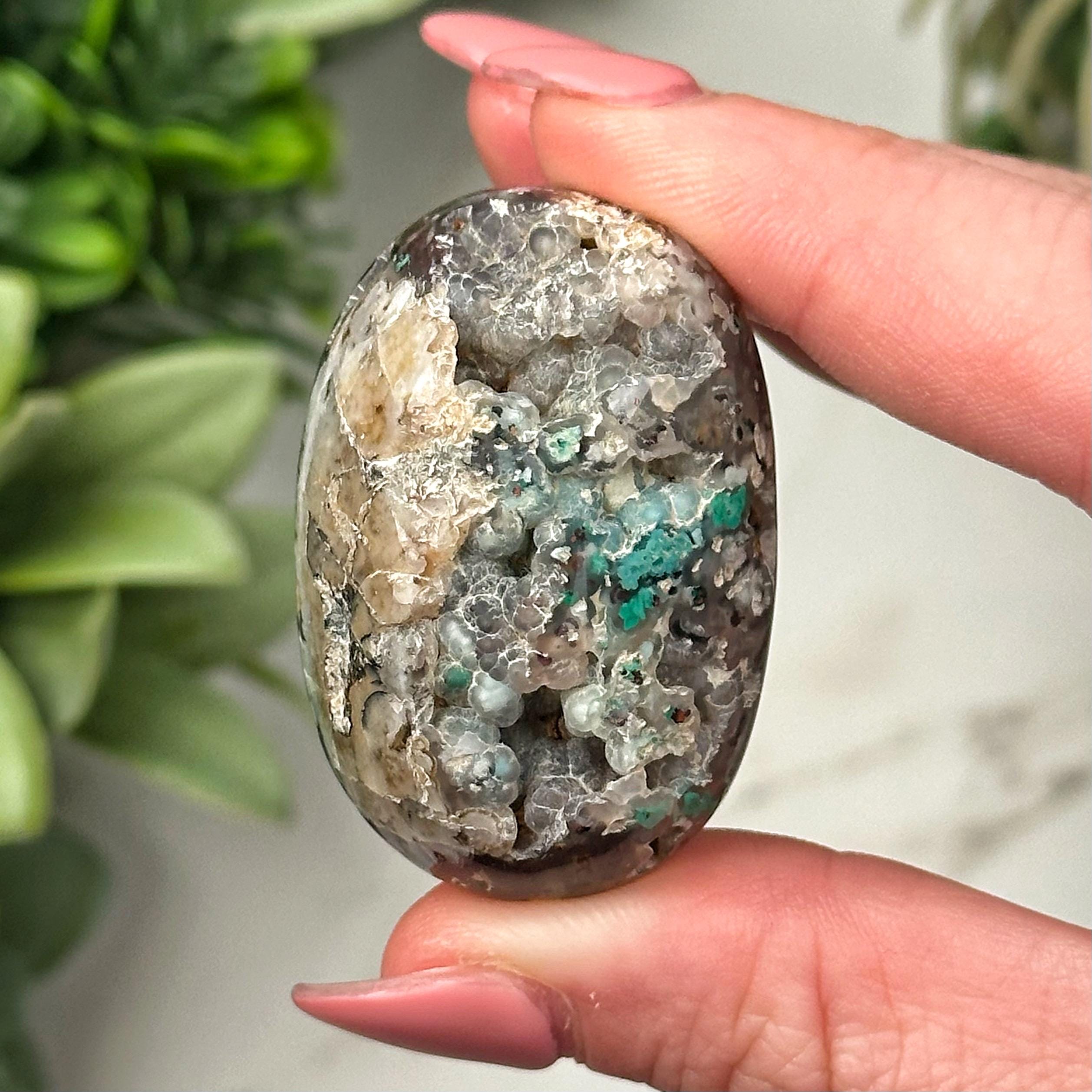 Chrysocolla, Chalcedony, & Copper Palmstone | 34g | - #11 (polished Crystal Pocket Stone Palm, Throat Chakra, Peace) Chrysocolla, Chalcedony, & Copper Palmstone | 34g | - #11 (polished Crystal Pocket Stone Palm, Throat Chakra, Peace)