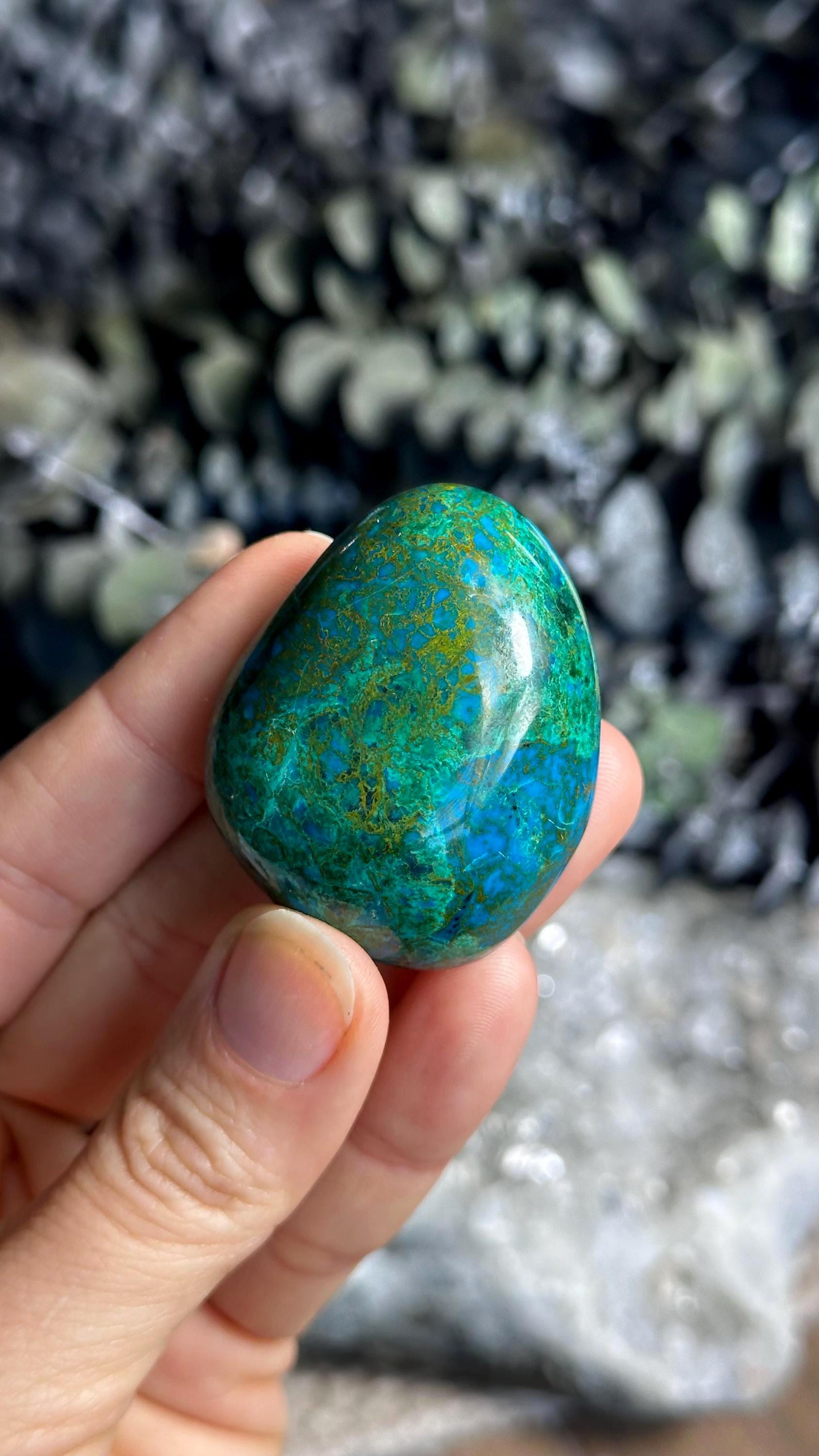 Malachite Chrysocolla Mix Palmstone, Palm Stone Malachite Chrysocolla Mix Palmstone, Palm Stone