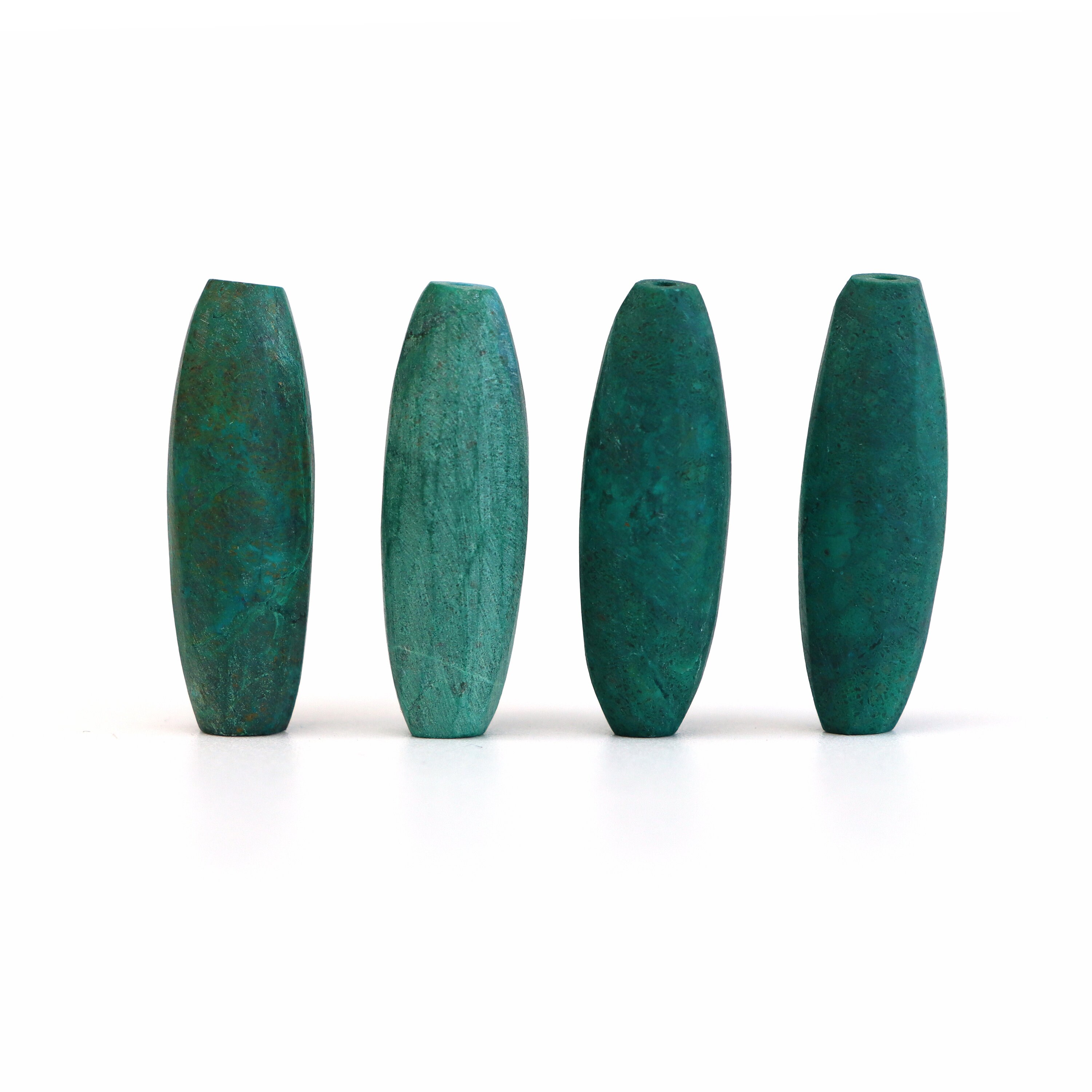Chrysocolla Matte Finish Barrel Loose Gemstone, 7x22 Mm, Chrysocolla Jewelry Making Gemstone, Top Drilled, Set Of 4 Pieces