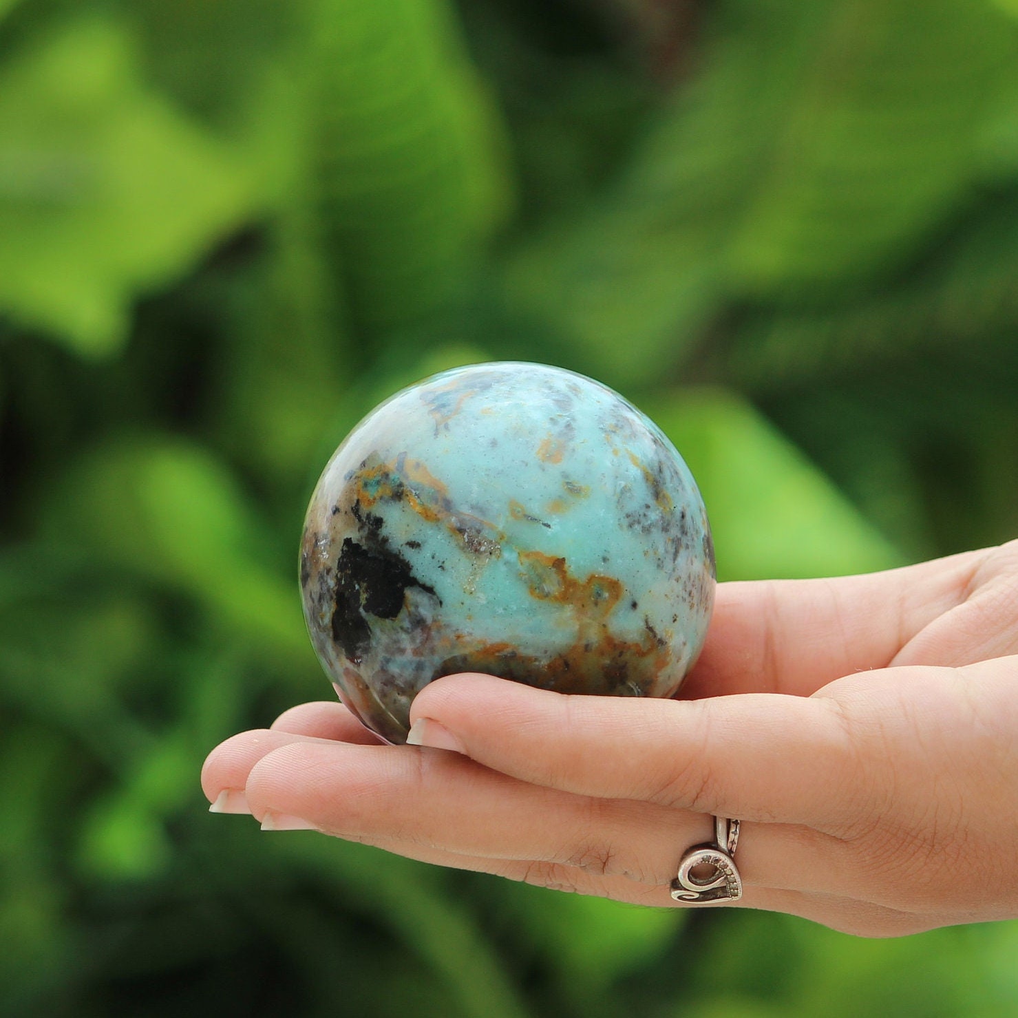 50mm Chrysocolla Crystal Sphere: Healing Stone Decor With Stand 50mm Chrysocolla Crystal Sphere: Healing Stone Decor With Stand