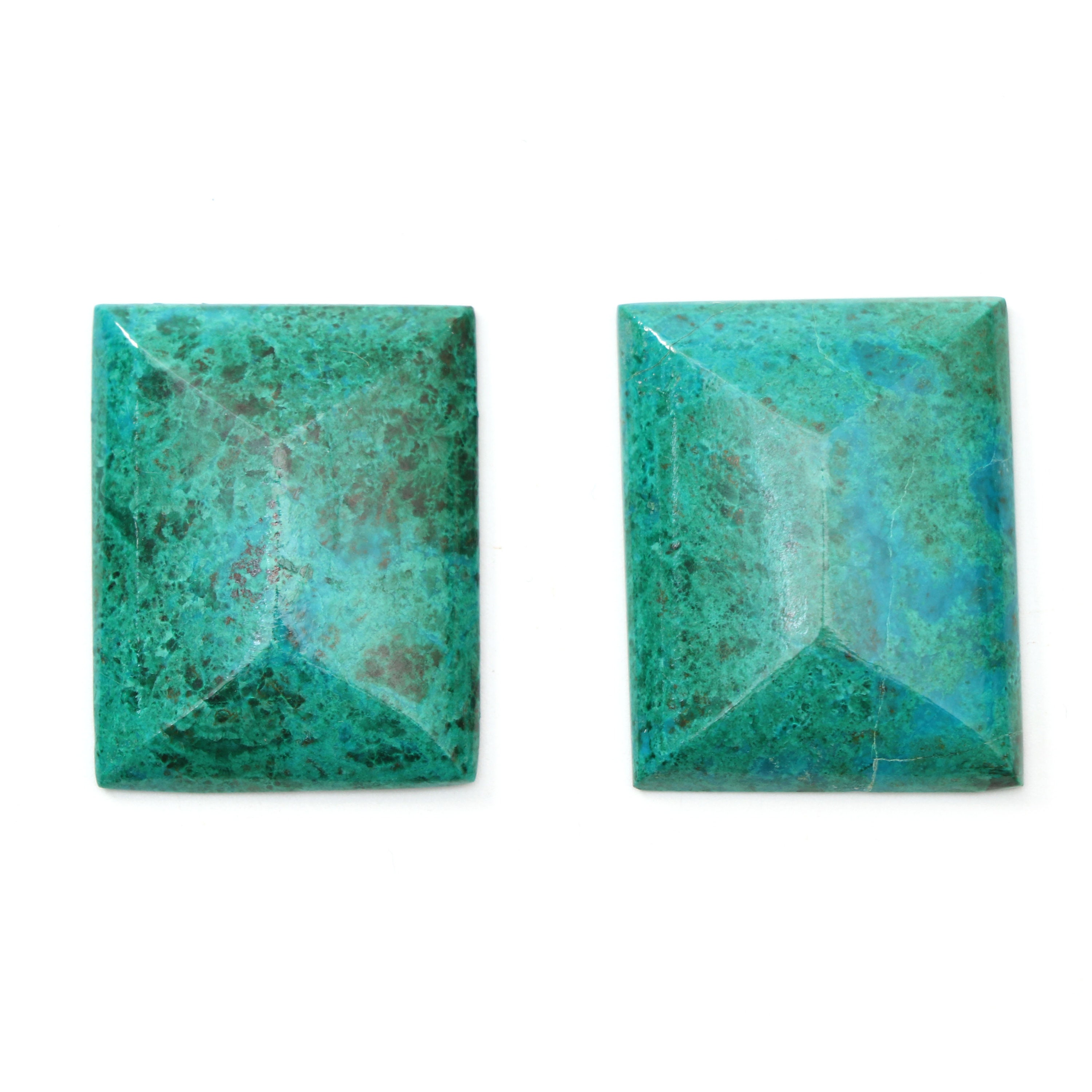 Natural Chrysocolla Step Cut Rectangle Loose Gemstone | Rectangle Chrysocolla | 25x32 Mm | Step Cut Gemstone | Pair ( 2 Pieces )