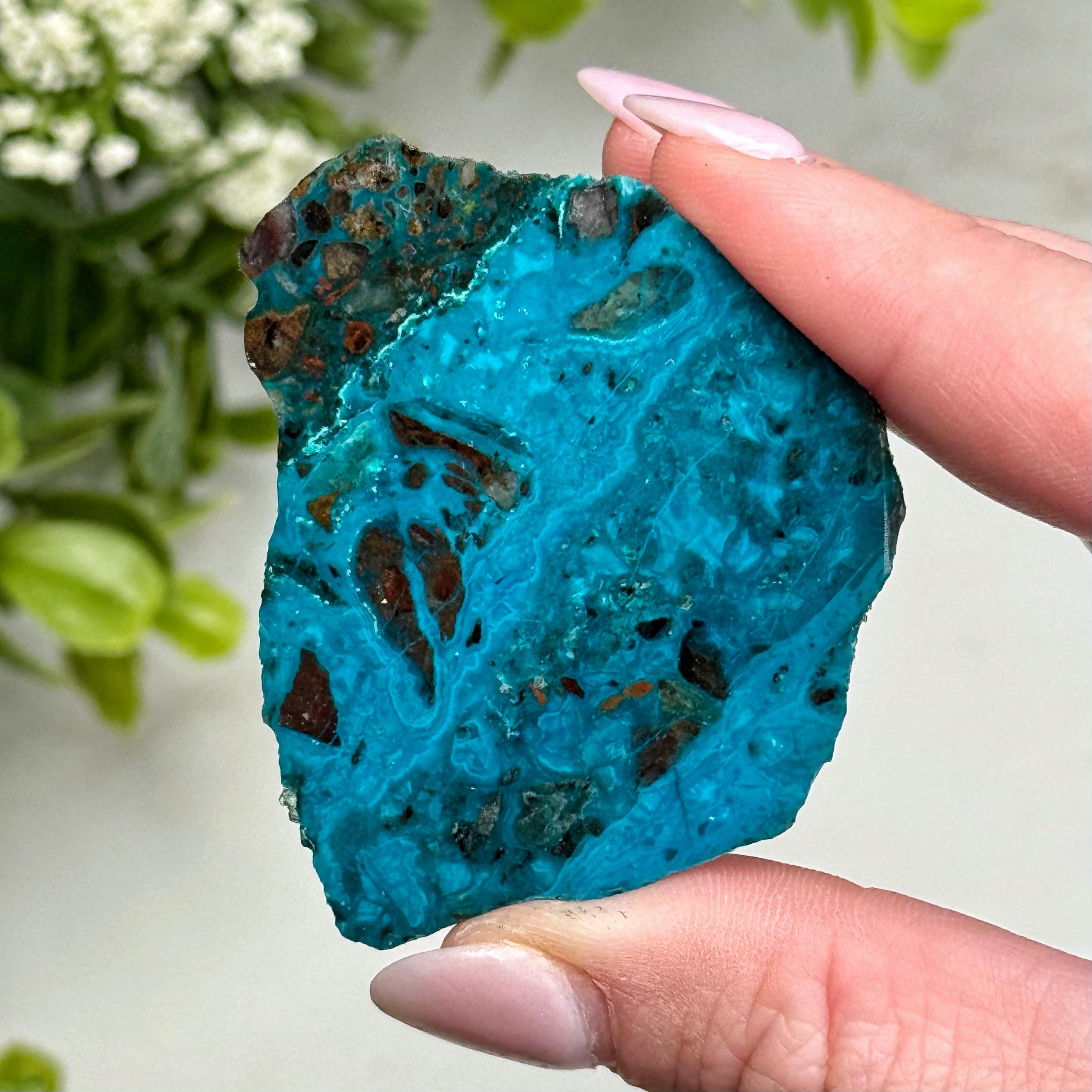 Chrysocolla Slab | 10g | - #1 (polished Blue Crystal Chunk, Throat Chakra, Healing Stone, Peace)