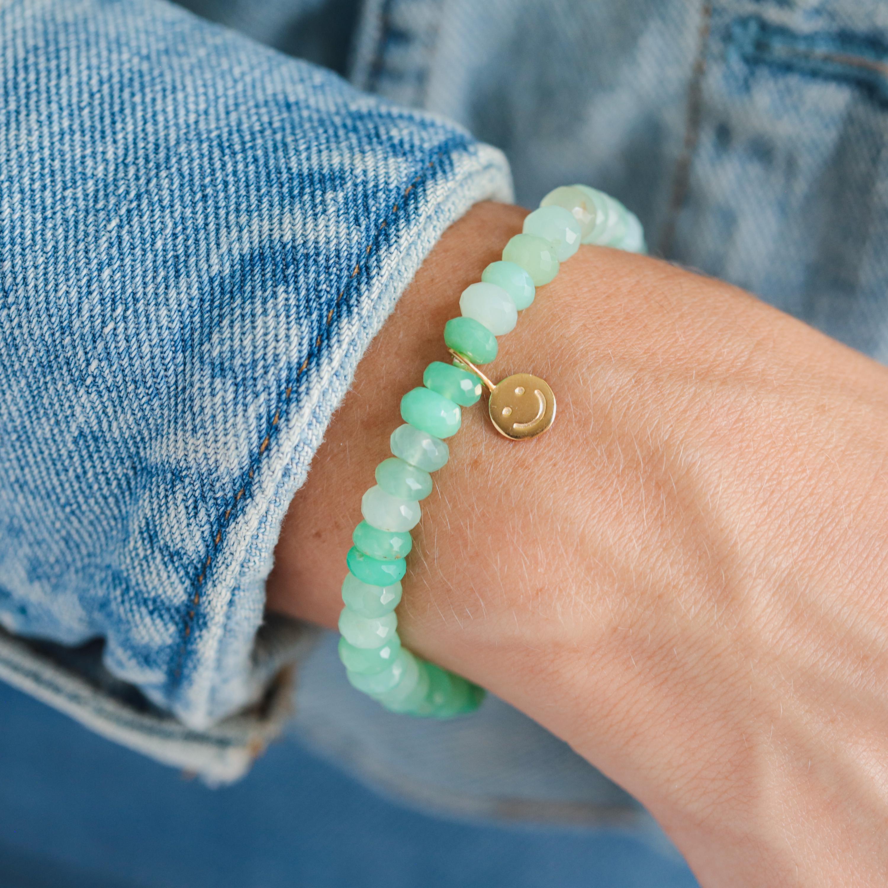 14k Gold Smily Chrysoprase Beaded Bracelet, Genuine Chrysoprase [ebcm1655], Chrysoprase Beaded Bracelet, Chrysoprase, Chrysoprase Aaa+