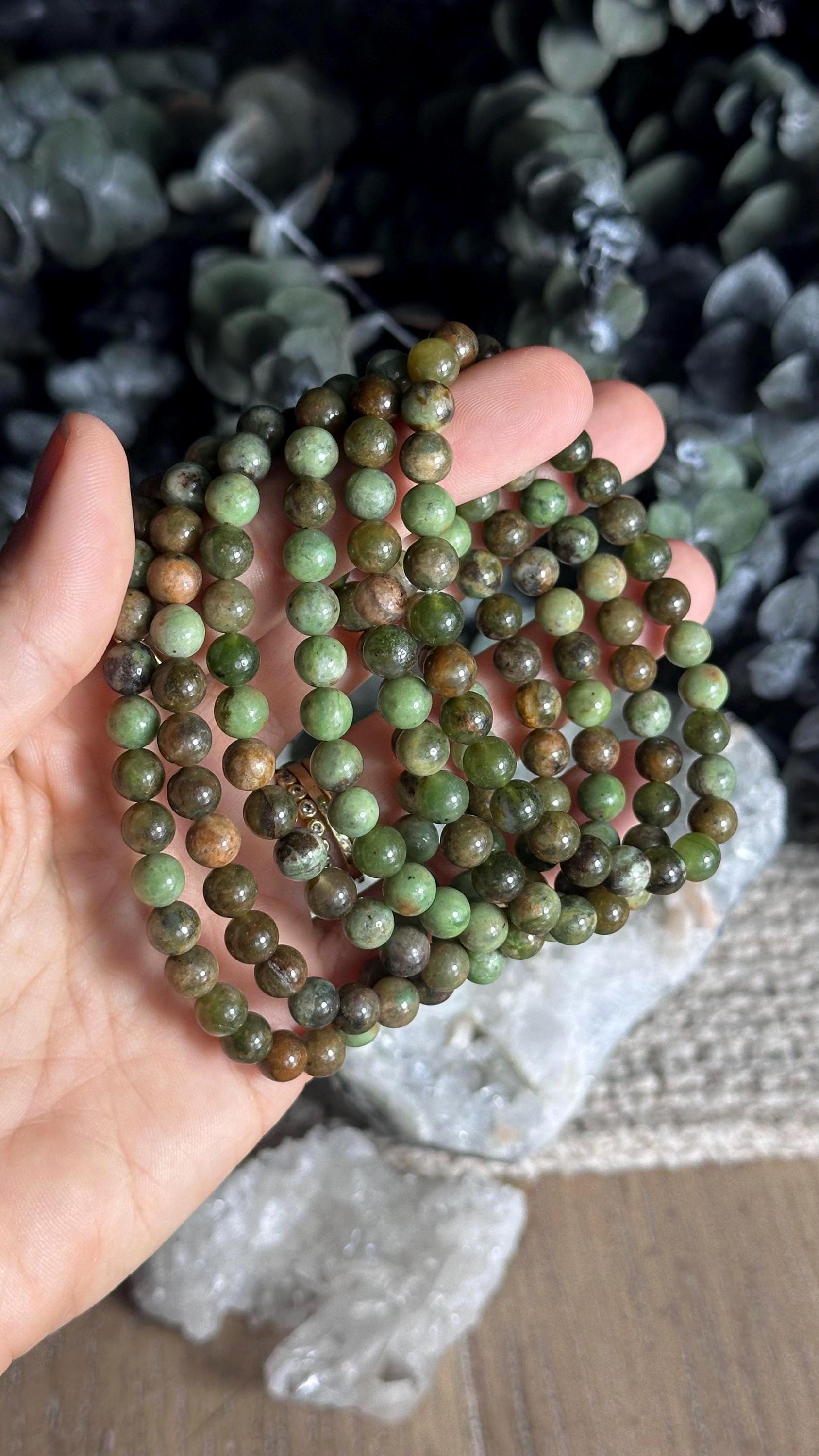 6mm Earthy Chrysoprase Crystal Bead Bracelet