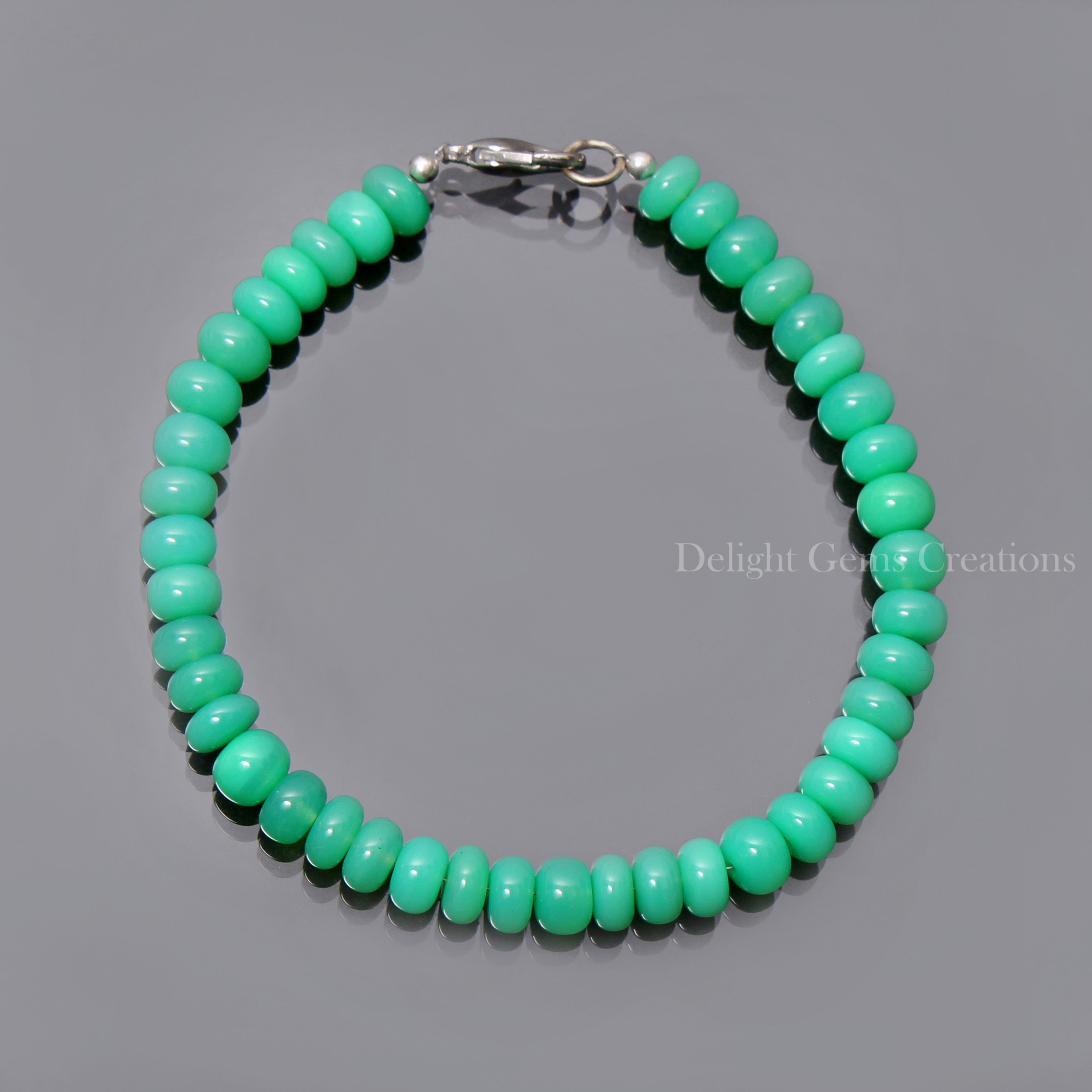 Aaa Chrysoprase Beaded Bracelet, 7mm Green Gemstone Rondelle