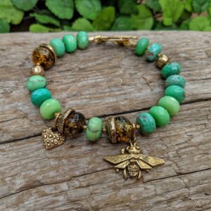 Chrysoprase Bracelet, Apple Green Gemstone Bracelet, Rustic Bracelet, Chunky Bracelet,  Boho Earthy Jewelry, Bee Bracelet, Artisan Bracelet
