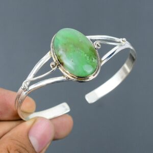 Chrysoprase Bangle: Handmade 925 Sterling Silver Adjustable Cuff