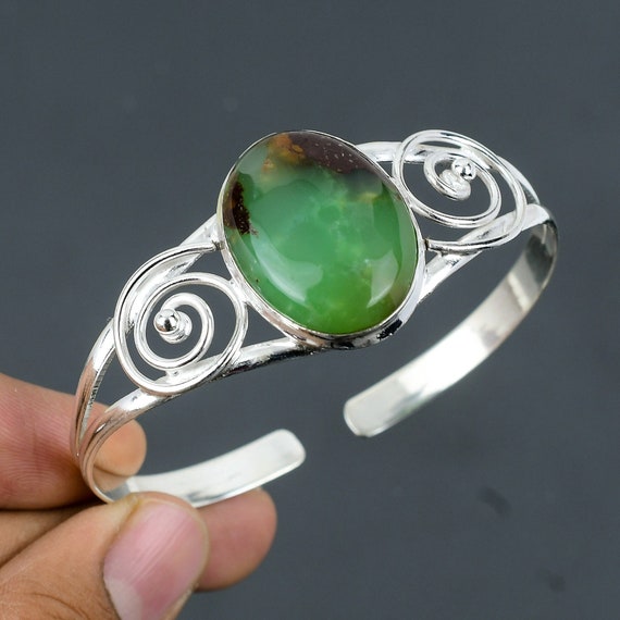 Boulder Chrysoprase Bangle: Handmade 925 Sterling Silver Cuff Boulder Chrysoprase Bangle: Handmade 925 Sterling Silver Cuff
