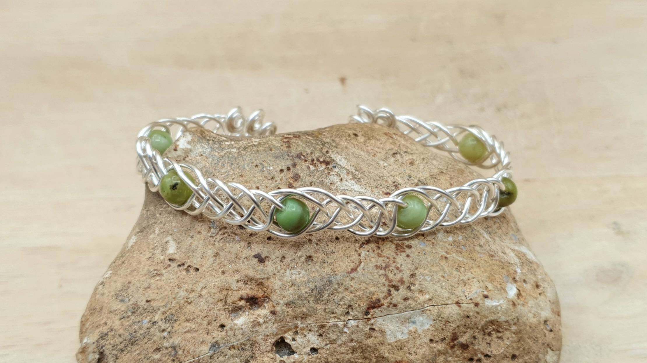 Celtic Knot Chrysoprase Cuff Bracelet. May Birthstone. Crystal Reiki Jewelry Uk. Libra Jewelry. Silver Filled Wire Wrapped Bracelet.