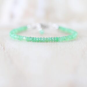 Chrysoprase Dainty Bracelet In Sterling Silver, Gold Or Rose Gold Filled, Delicate Green Gemstone Stacking Bracelet, 3 - 3.5mm Faceted Beads