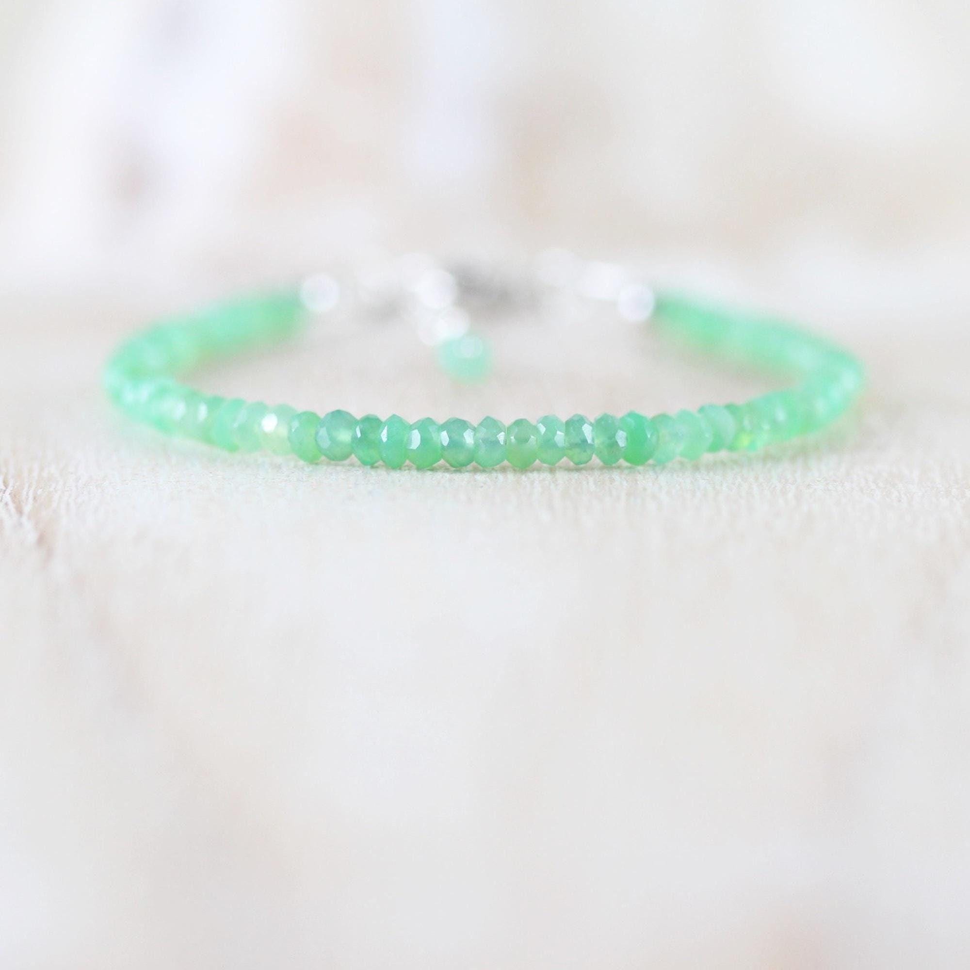 Chrysoprase Dainty Bracelet In Sterling Silver, Gold Or Rose Gold Filled, Delicate Green Gemstone Stacking Bracelet, 3 - 3.5mm Faceted Beads Chrysoprase Dainty Bracelet In Sterling Silver, Gold Or Rose Gold Filled, Delicate Green Gemstone Stacking Bracelet, 3 - 3.5mm Faceted Beads