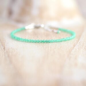Chrysoprase Dainty Bracelet In Sterling Silver, Gold Or Rose Gold Filled, 2 -2.2mm Faceted Pastel Green Gemstone Delicate Minimalist Jewelry