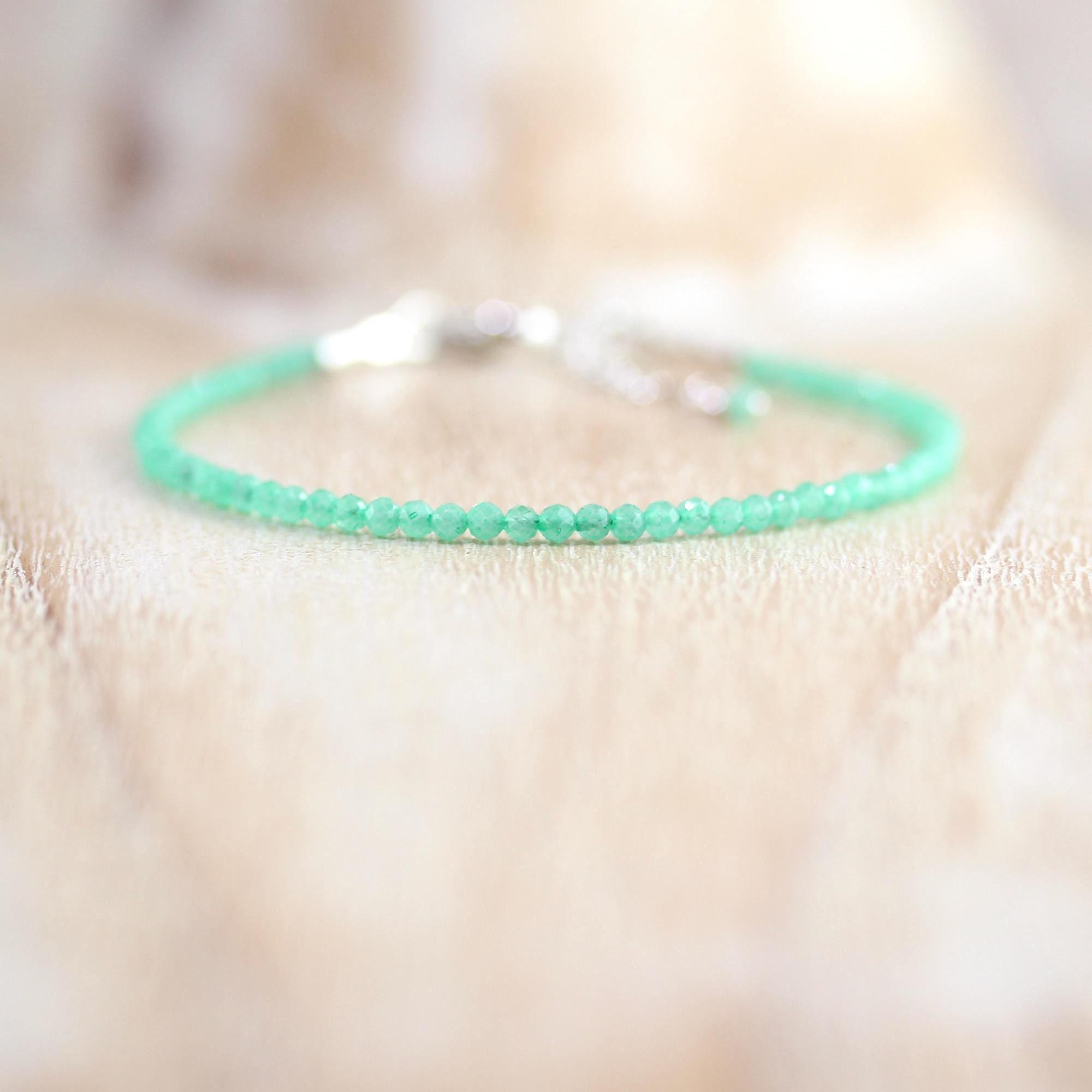 Chrysoprase Dainty Bracelet In Sterling Silver, Gold Or Rose Gold Filled, 2 -2.2mm Faceted Pastel Green Gemstone Delicate Minimalist Jewelry
