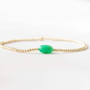 Dainty Chrysoprase Stretch Bracelet: Green Gemstone with Sterling Silver, Yellow or Rose Gold Filled Beads