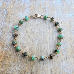 Chrysoprase Gemstone Bracelet Gold, Beaded Green and Brown Bracelet, Dainty Gemstone Bracelet, Everyday Bracelet, Simple Bracelet