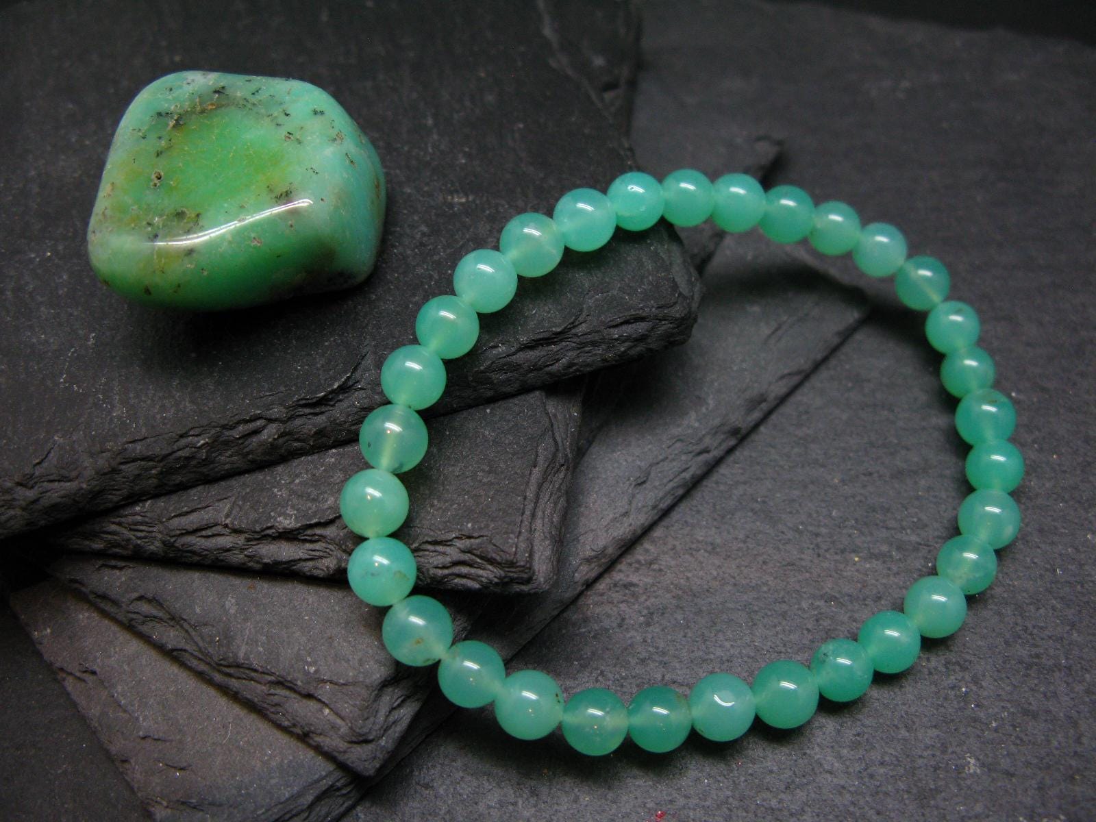 Chrysoprase Genuine Bracelet ~ 7 Inches  ~ 6mm Round Beads