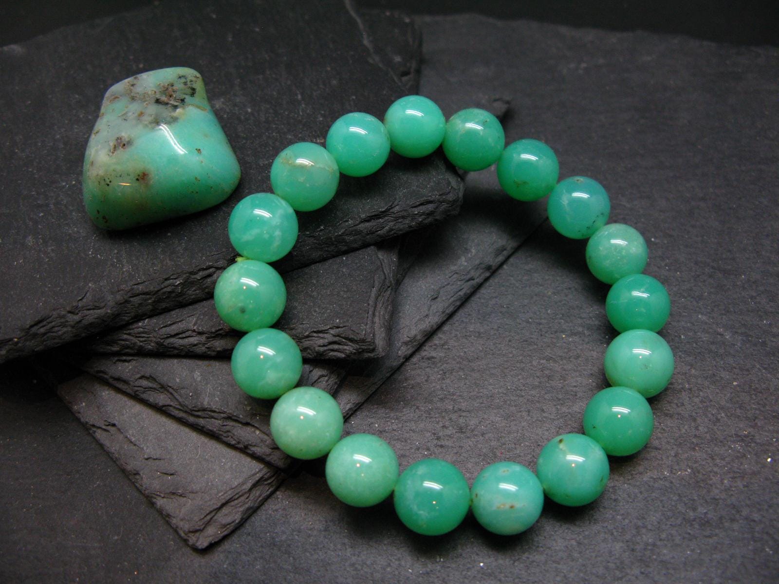 Chrysoprase Genuine Bracelet ~ 7 Inches  ~ 11mm Round Beads