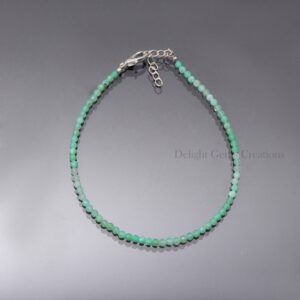 Green Chrysoprase Beaded Bracelet – 925 Silver Clasp, Faceted Gemstone