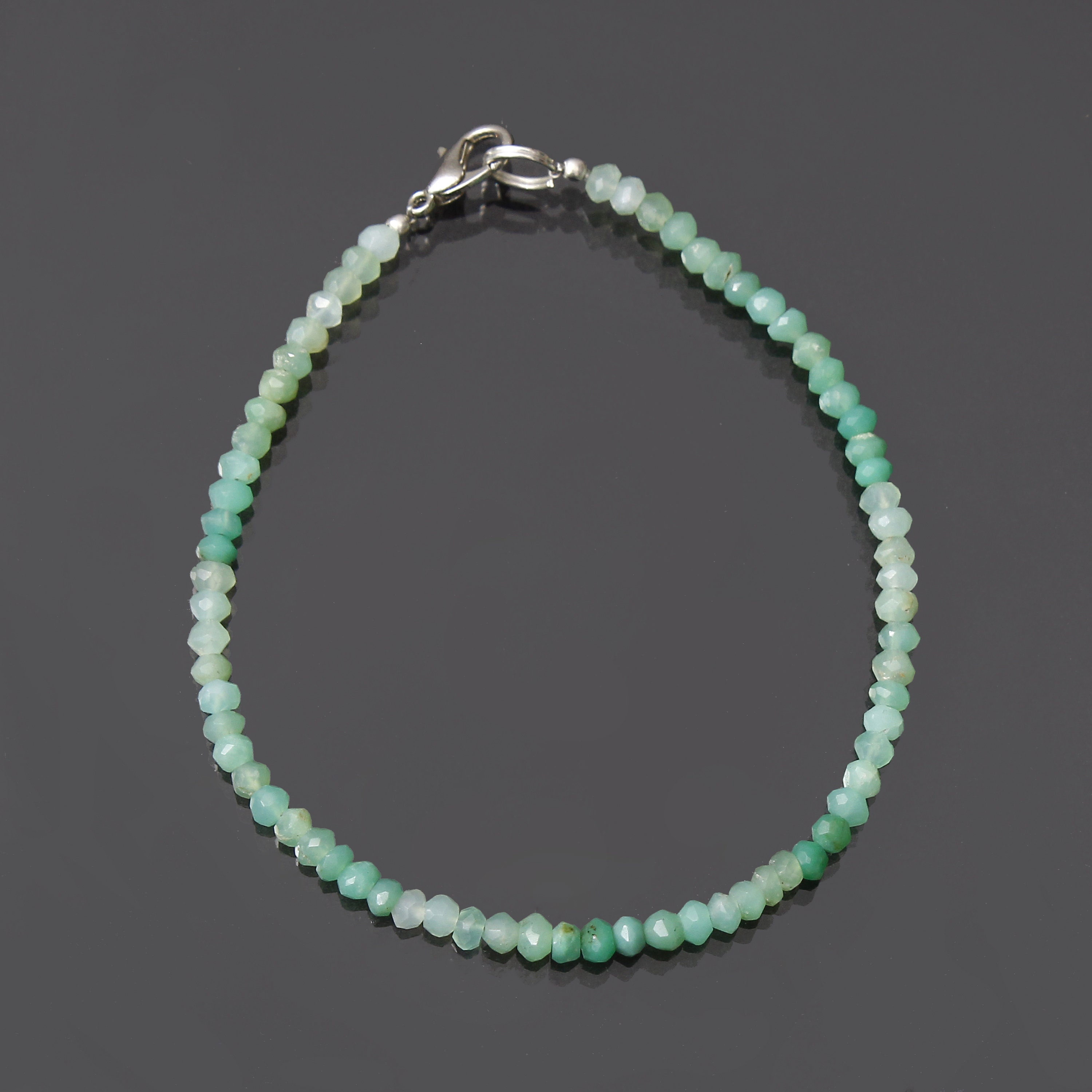 Green Chrysoprase Faceted Beads Bracelet, 3.5-4mm Charysoprase Chalcedony Rondelle Beads Bracelet Sterling Silver, Women's Jewelry, Gift Her Green Chrysoprase Faceted Beads Bracelet, 3.5-4mm Charysoprase Chalcedony Rondelle Beads Bracelet Sterling Silver, Women's Jewelry, Gift Her