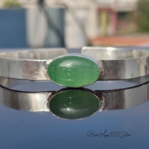 Handmade Chrysoprase Bangle: Oval Gemstone 925 Sterling Silver Bracelet