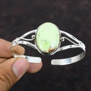 Handmade Lemon Chrysoprase Cuff: Sterling Silver Adjustable Bangle