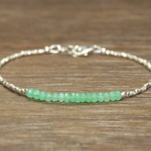 Chrysoprase Bracelet, Hill Tribe Silver Beads, Fine Silver, Chrysoprase Jewelry, Layering, Minimalist