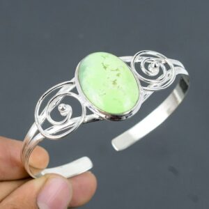 Lemon Chrysoprase Bangle: Handmade 925 Sterling Silver Adjustable Cuff