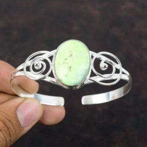 Lemon Chrysoprase Cuff Bracelet: Handmade 925 Sterling Silver Bangle