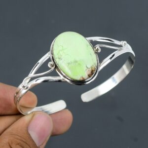 Lemon Chrysoprase Cuff Bracelet: Handmade 925 Sterling Silver Adjustable Bangle