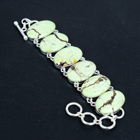 Lemon Chrysoprase Bracelet: Handmade 925 Sterling Silver Adjustable Chain