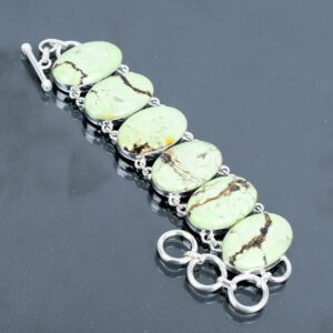 Lemon Chrysoprase Bracelet: Handmade 925 Sterling Silver Adjustable Chain