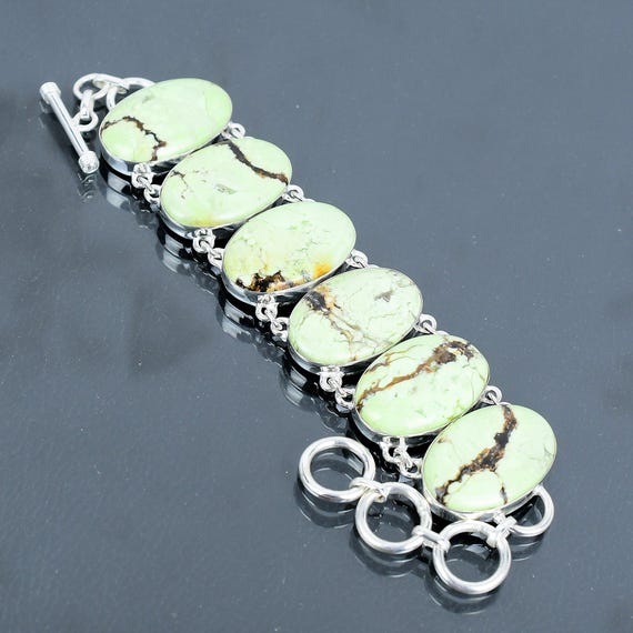 Lemon Chrysoprase Bracelet: Handmade 925 Sterling Silver Adjustable Chain